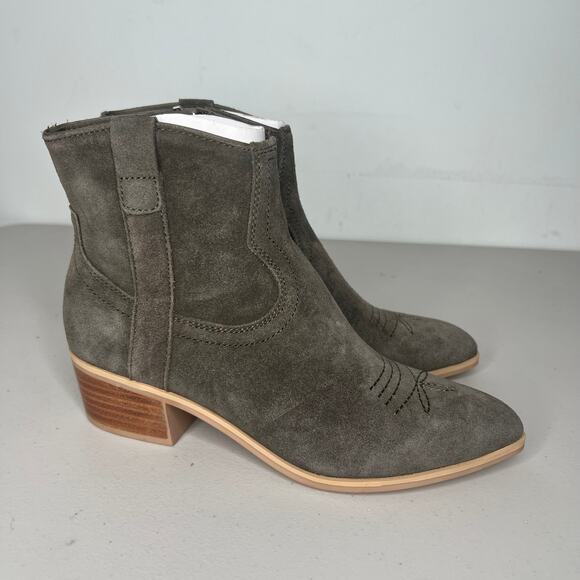 Dolce Vita Grey Olive Suede Heeled Western Booties Size 6 - Picture 2 of 9
